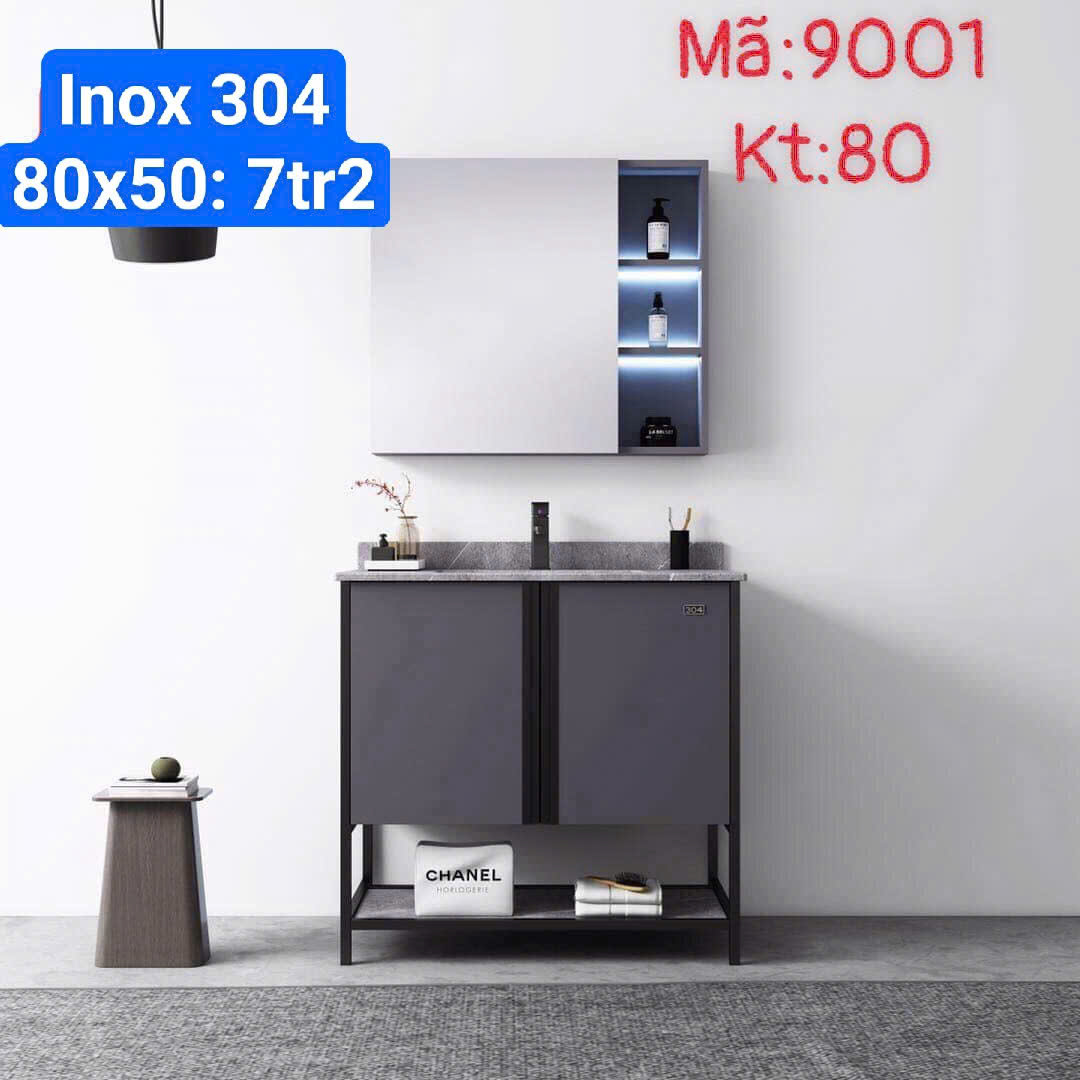 TỦ LAVABO INOX 304 CAO CẤP XÁM XANH TLVB-9001