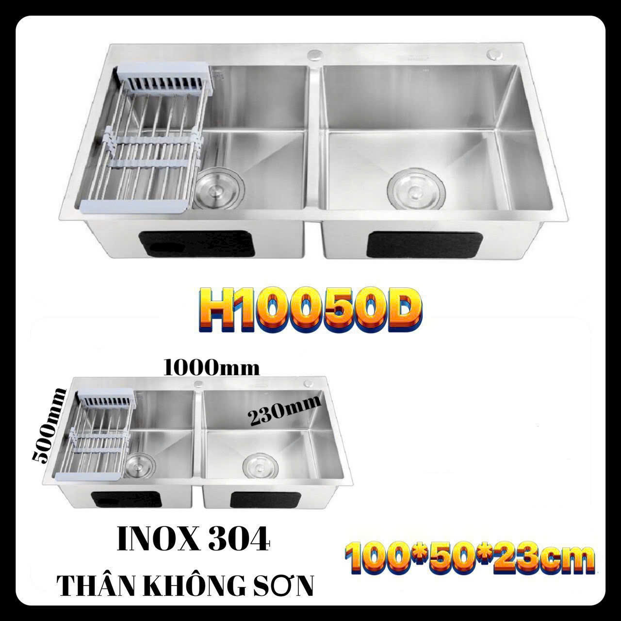CHẬU CHÉN 2 HỌC INOX 304 BÓNG CC-H2