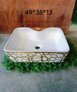 Lavabo Để Bàn Họa Tiết Viềng Nâu Vàng LVB-4938
