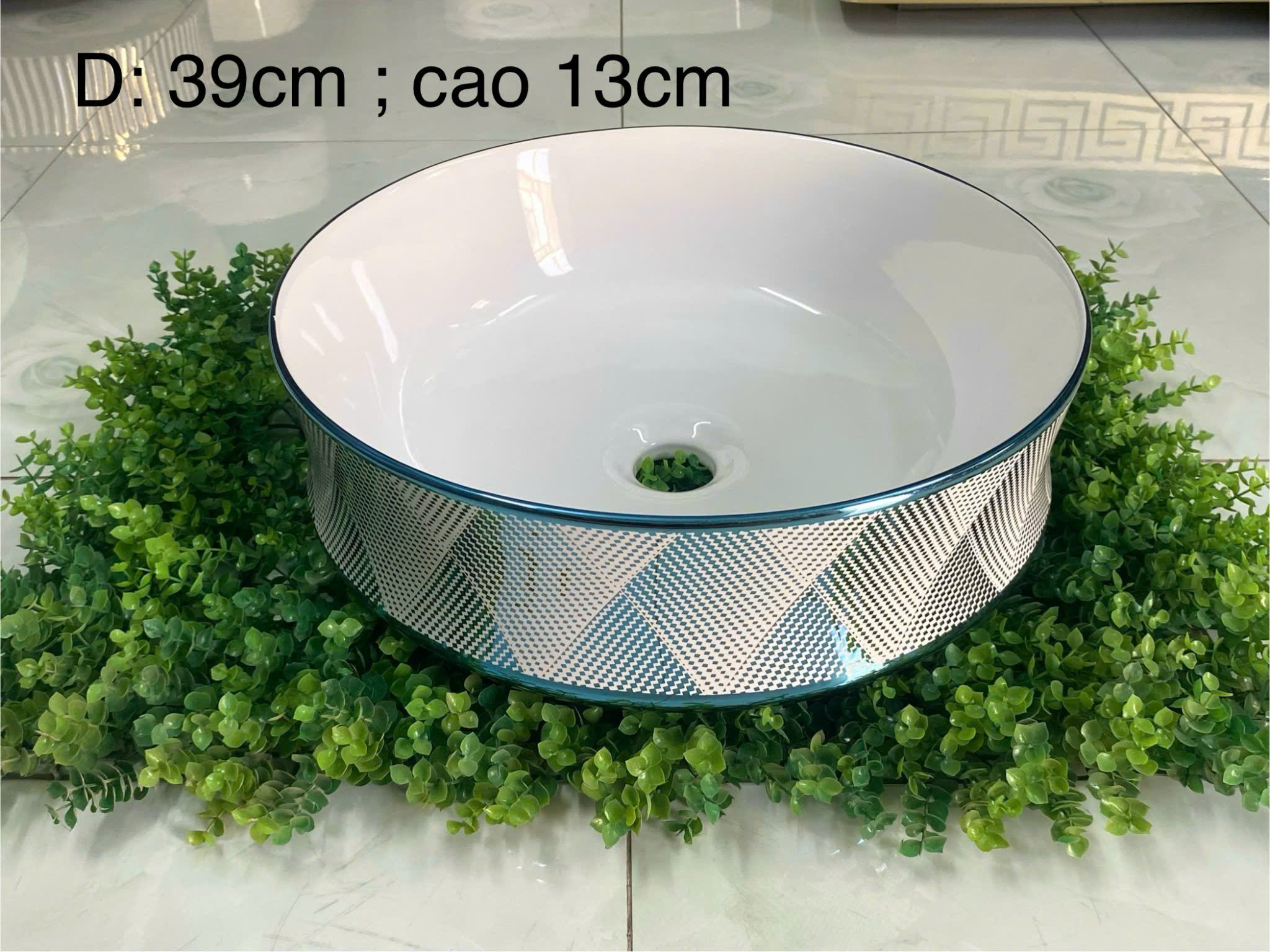Lavabo Để Bàn Họa Tiết Caro Xanh LVB-3913